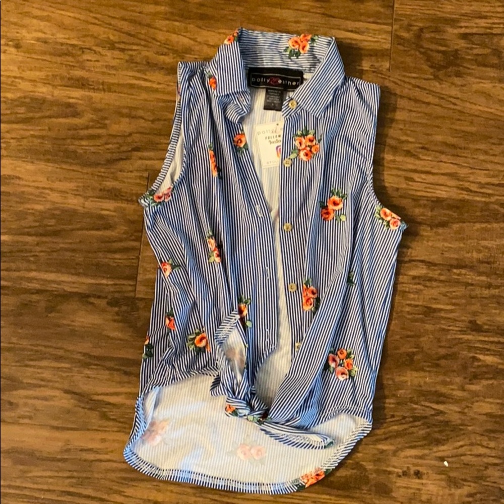 Polly & Esther Floral and blue stripe crop top